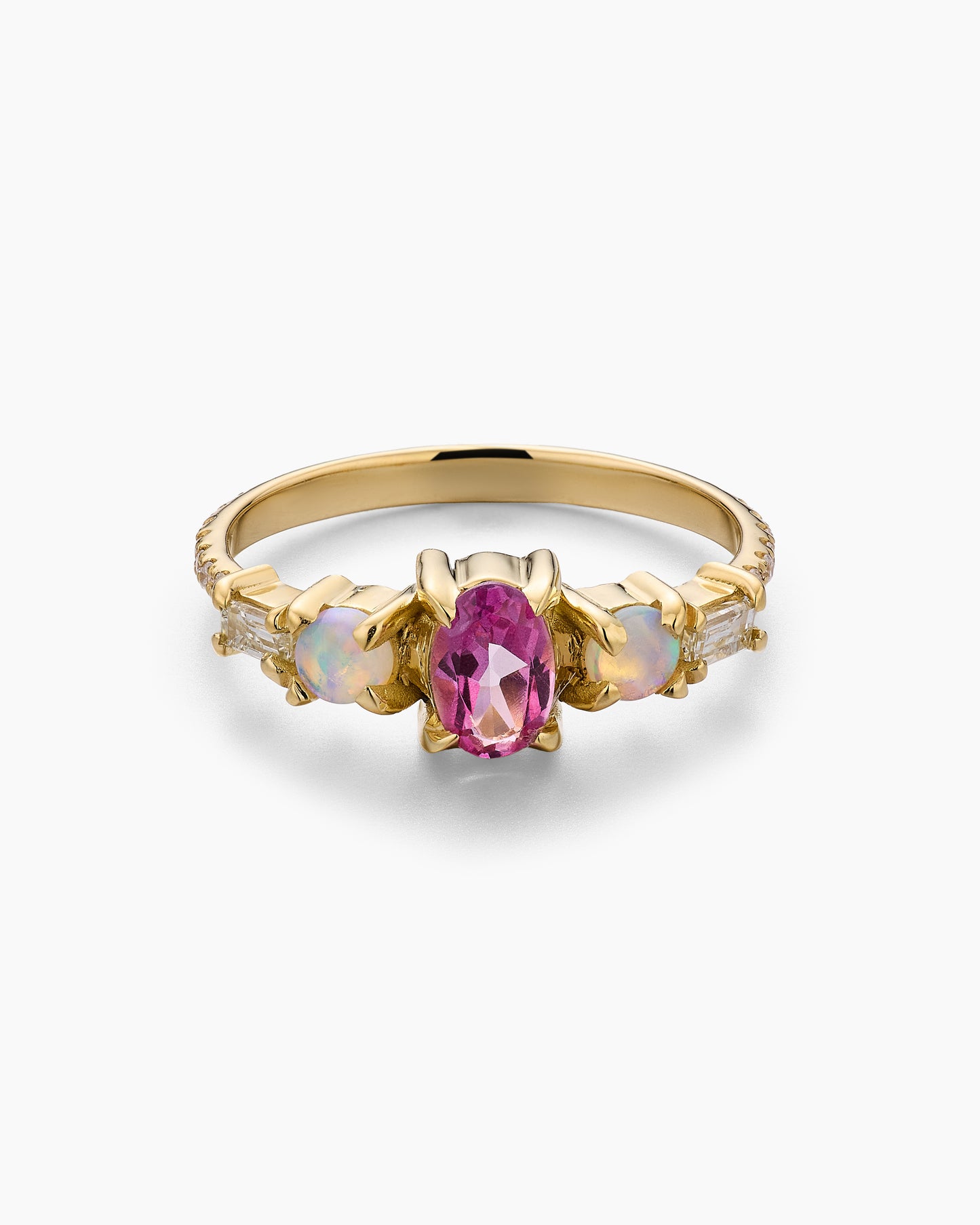 Oval Pink Sapphire and Opal Ring