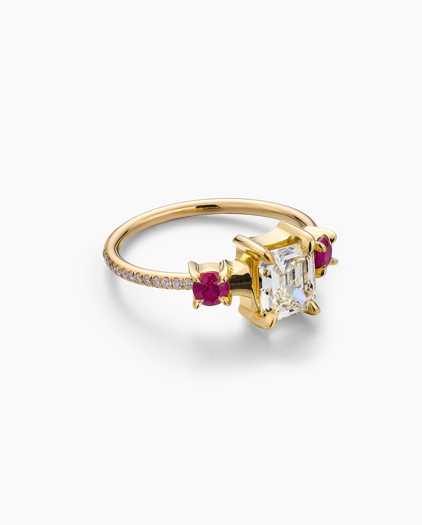 Diamond Engagement Ring with Ruby Side Stones