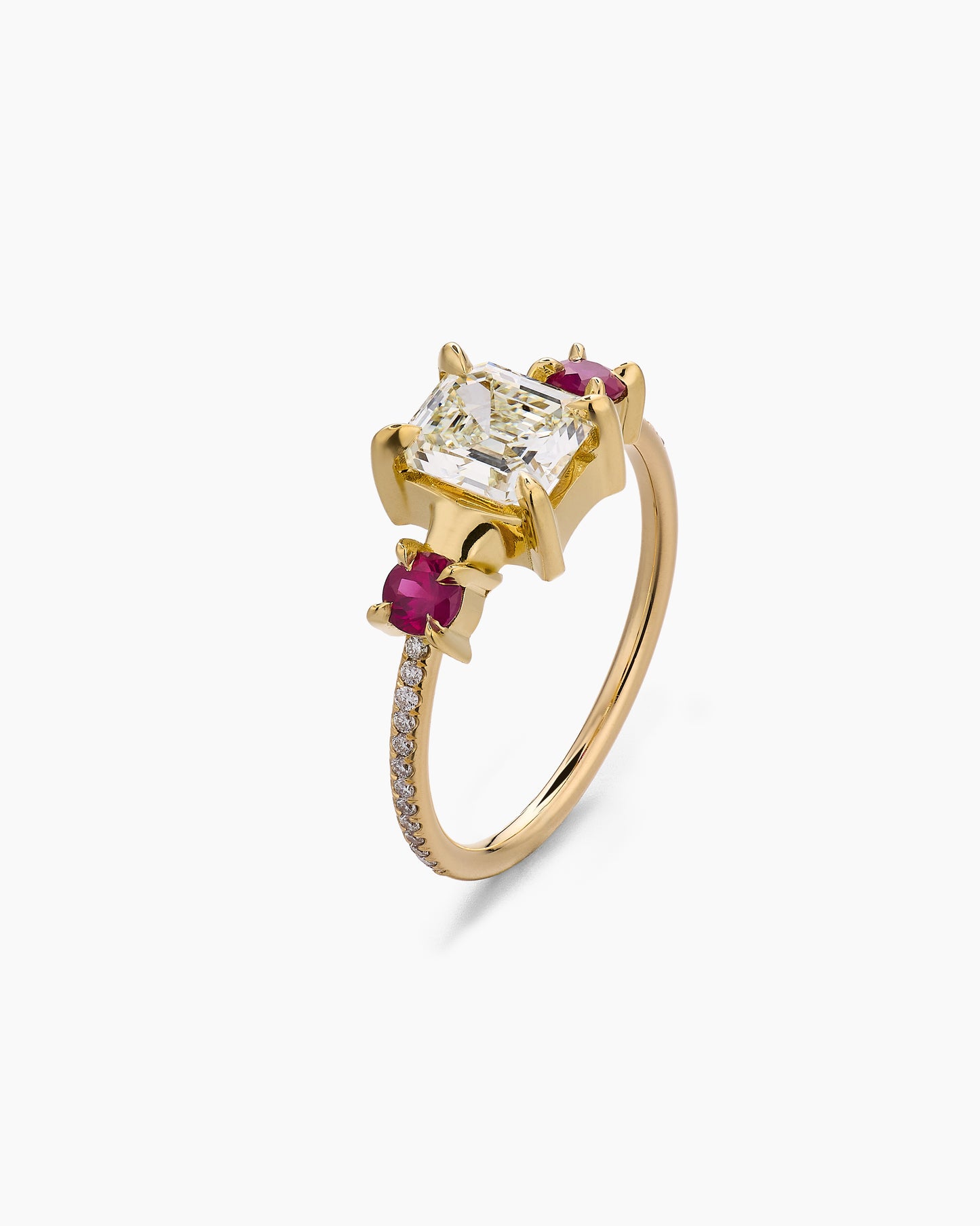 Diamond Engagement Ring with Ruby Side Stones