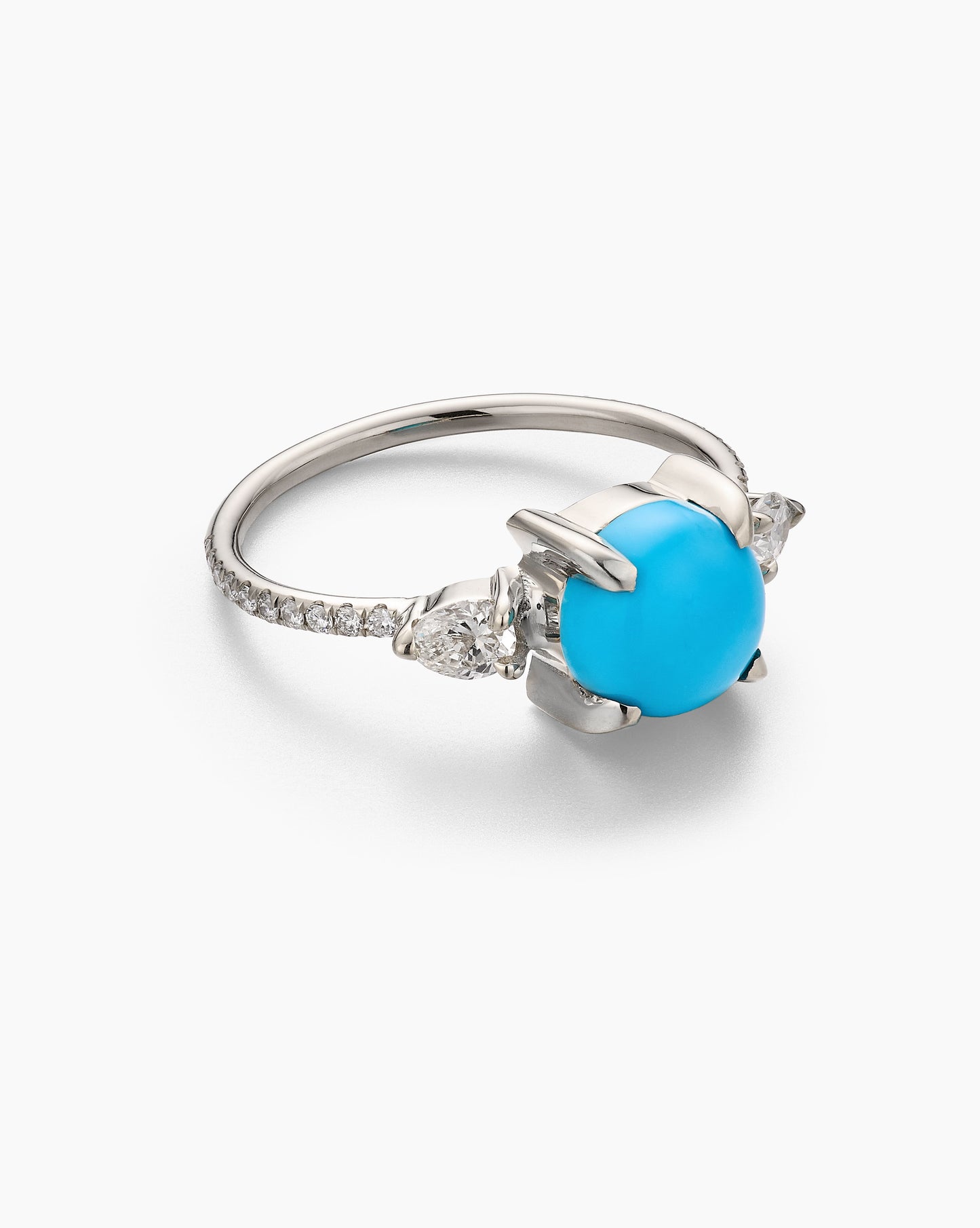 Turquoise Ring with Pear Diamond Side Stones and Pavé