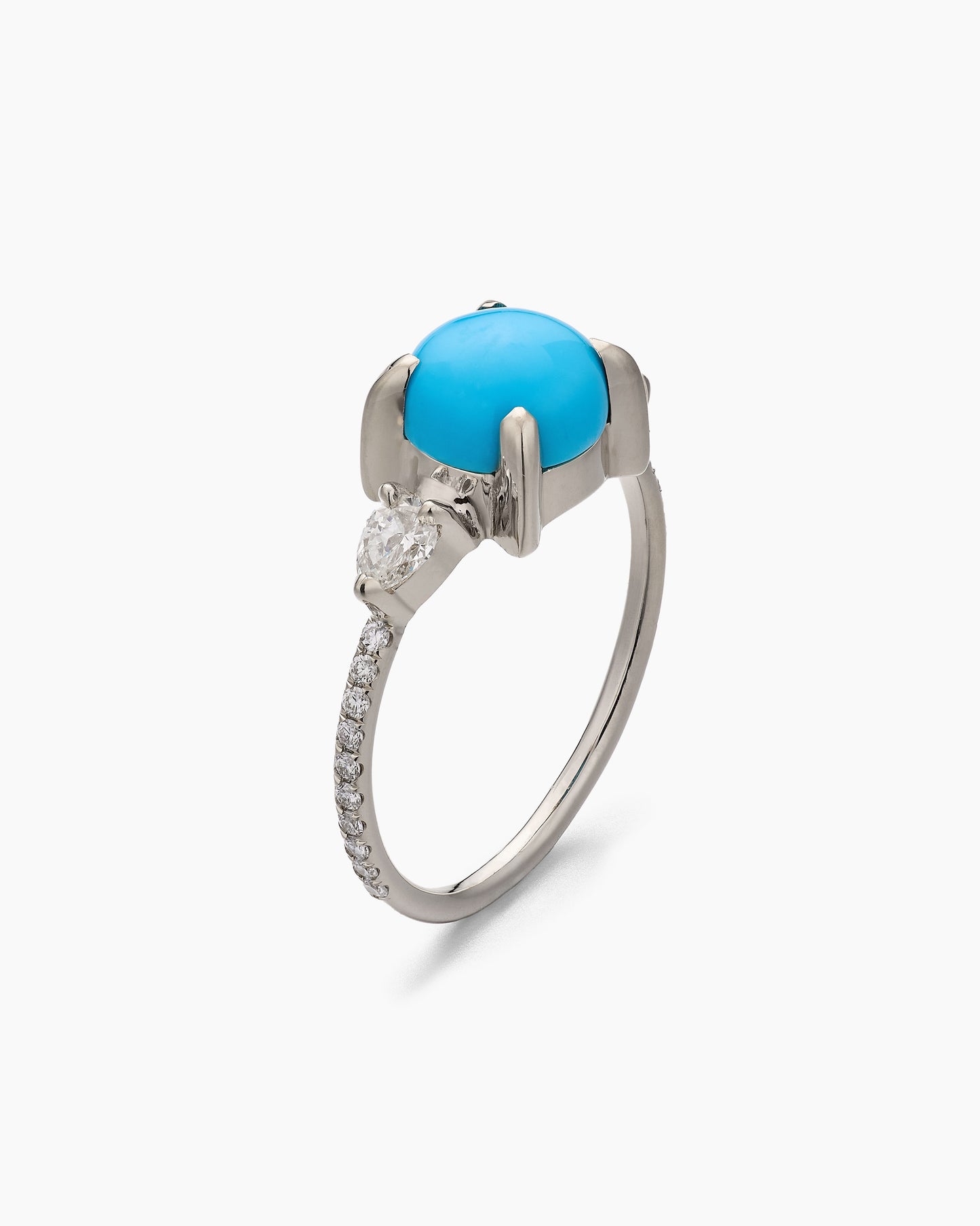 Turquoise Ring with Pear Diamond Side Stones and Pavé