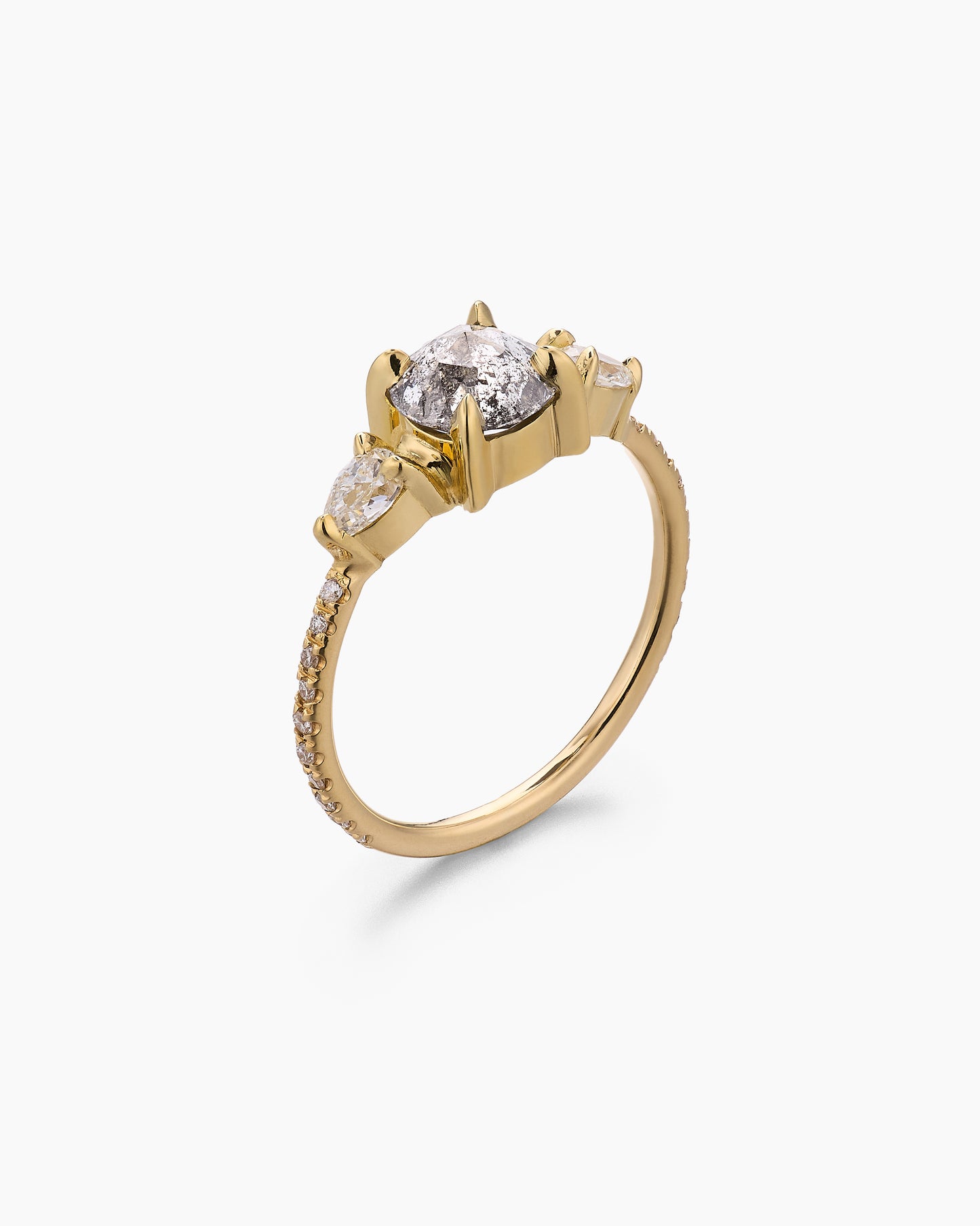 Rose-cut Salt and Pepper Diamond Ring