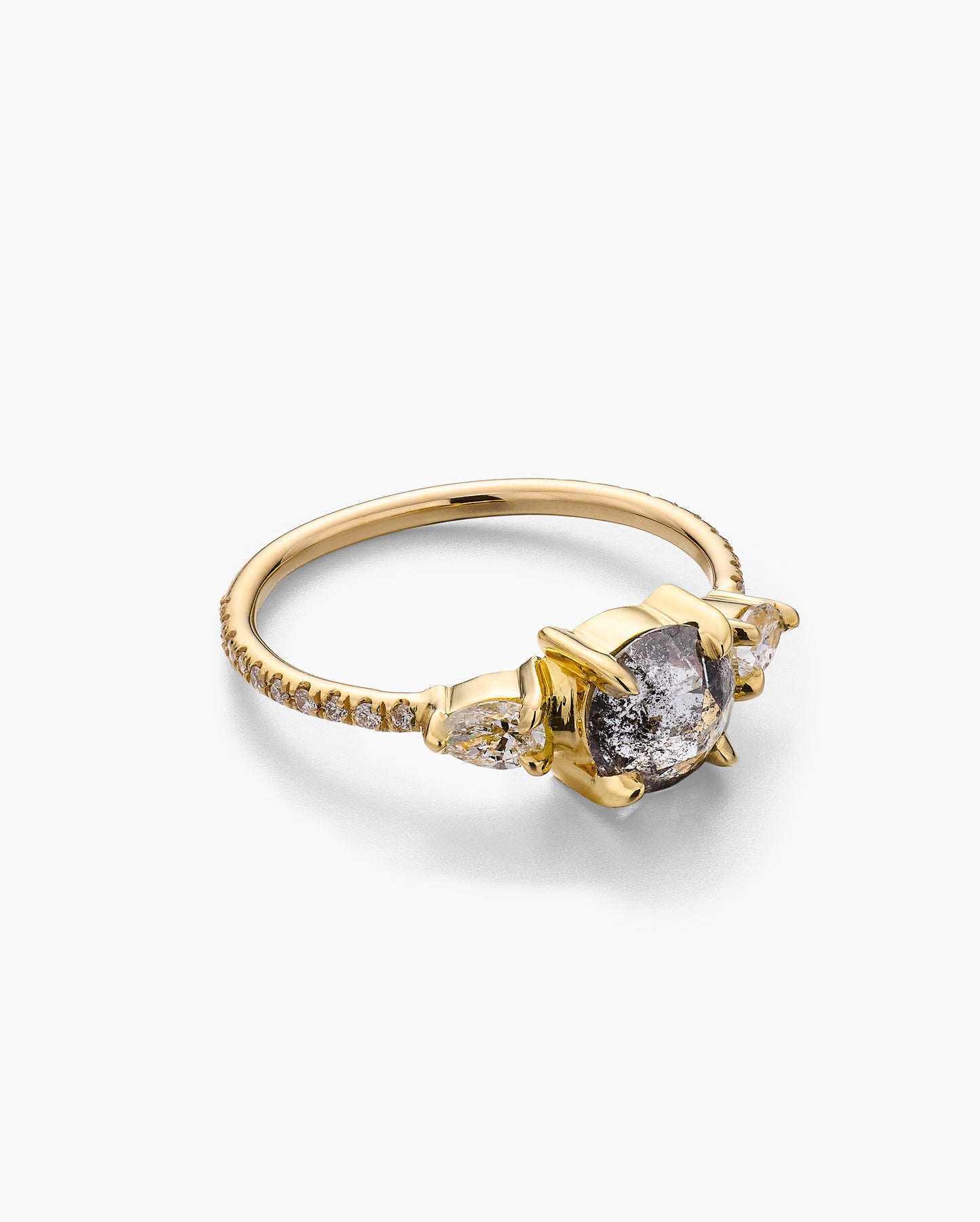 Rose-cut Salt and Pepper Diamond Ring