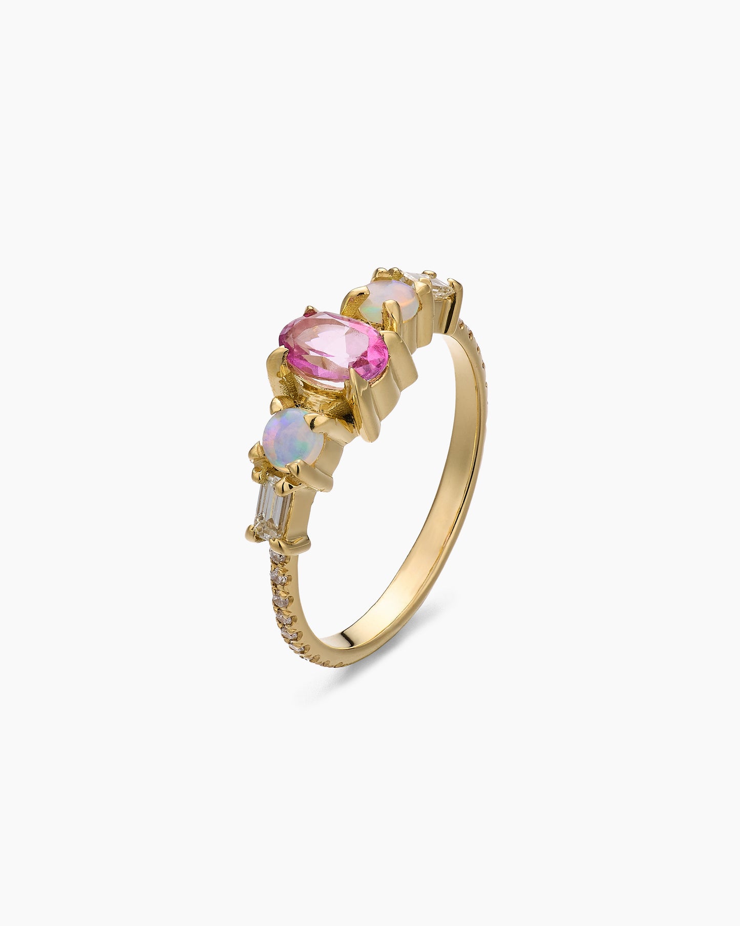 Oval Pink Sapphire and Opal Ring