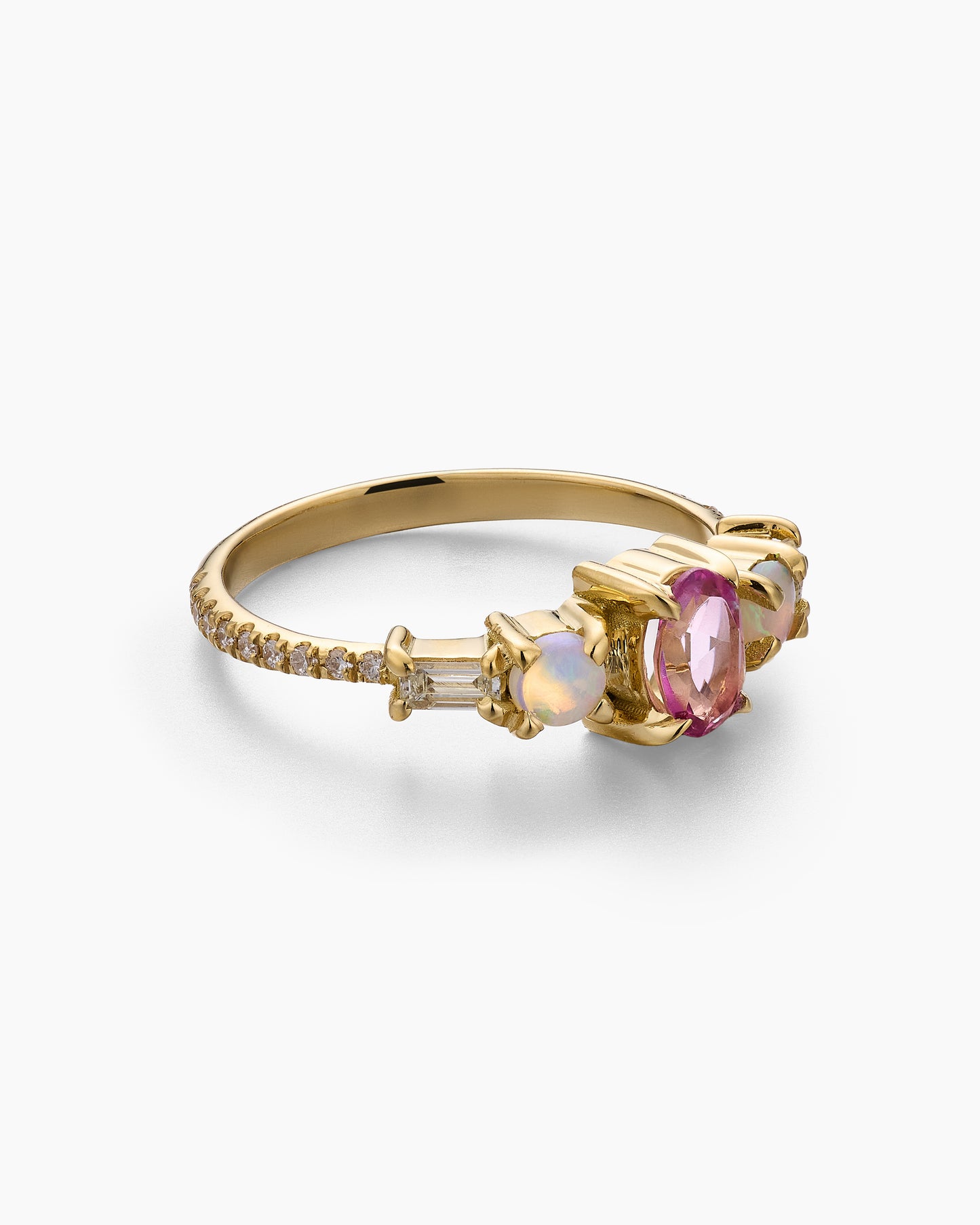 Oval Pink Sapphire and Opal Ring