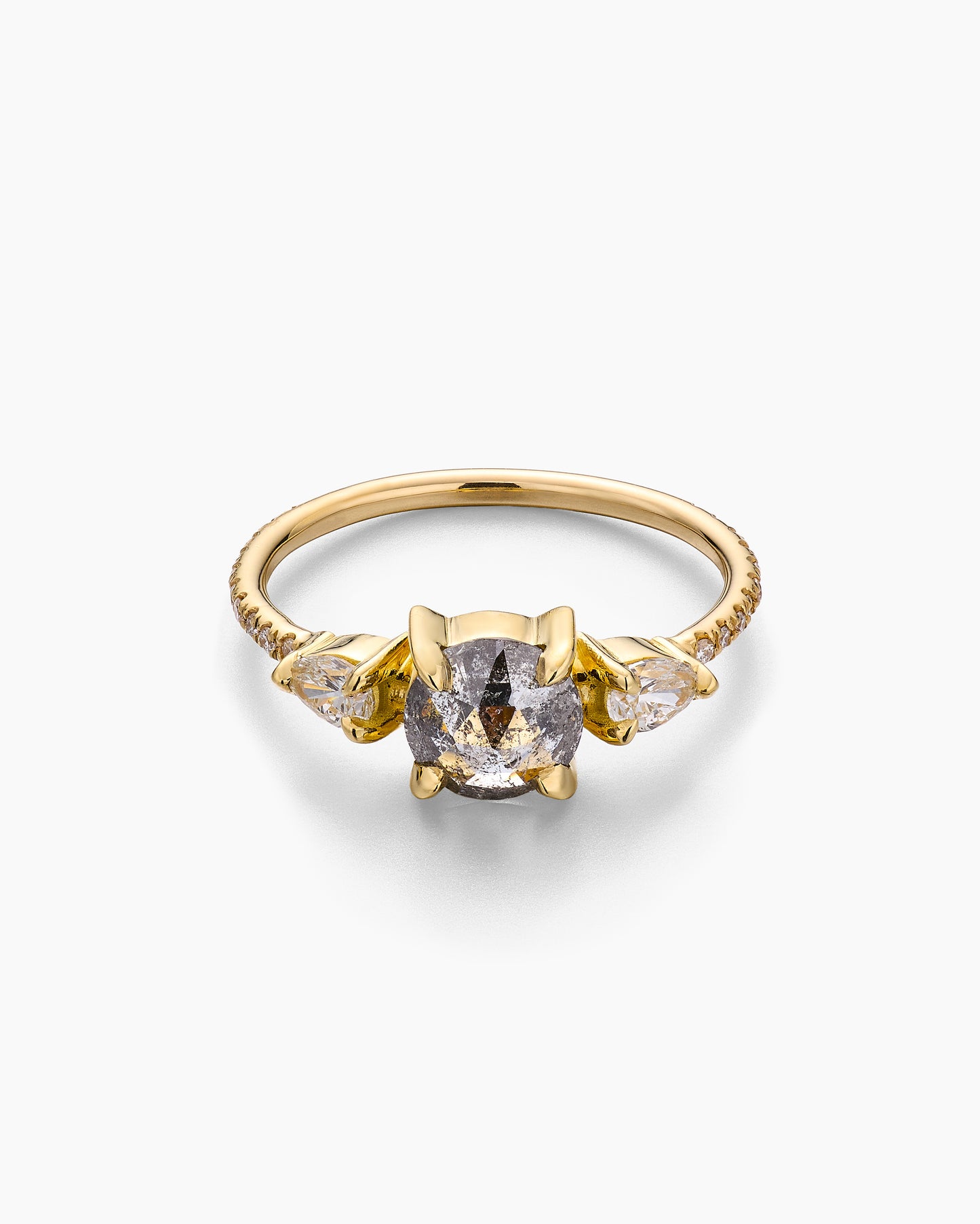 Rose-cut Salt and Pepper Diamond Ring