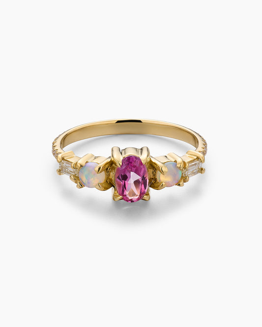 Oval Pink Sapphire and Opal Ring