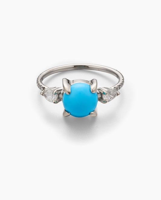 Turquoise Ring with Pear Diamond Side Stones and Pavé