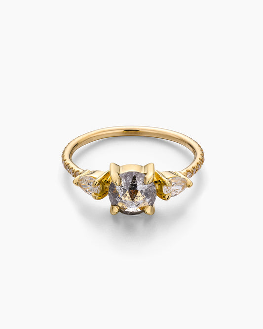Rose-cut Salt and Pepper Diamond Ring
